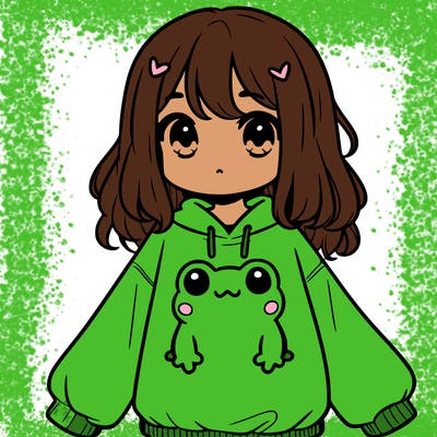girl wearing frogging sweatshirt