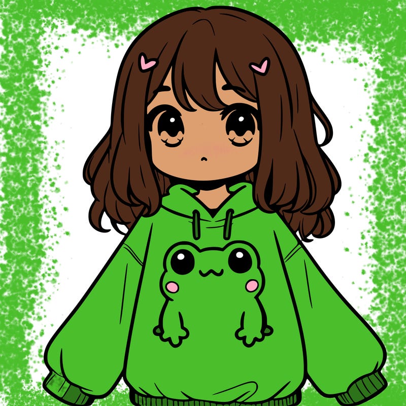 girl wearing frogging sweatshirt