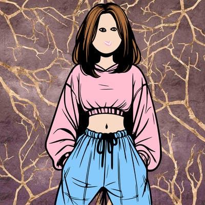 realistic girl faceless with baggy pants and a crop top