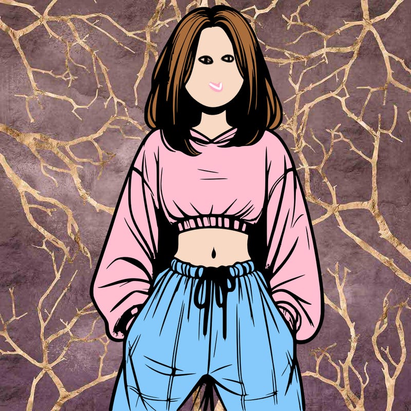 realistic girl faceless with baggy pants and a crop top