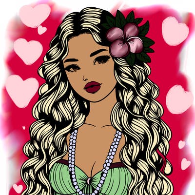 realistic beautiful hawaiian woman,long dress,haku lei, lips