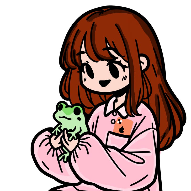 girl with long hair and a oversized shirt. and she is holding a frog