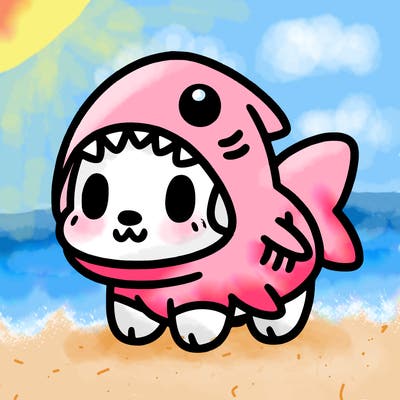 cute dog wearing a shark costume