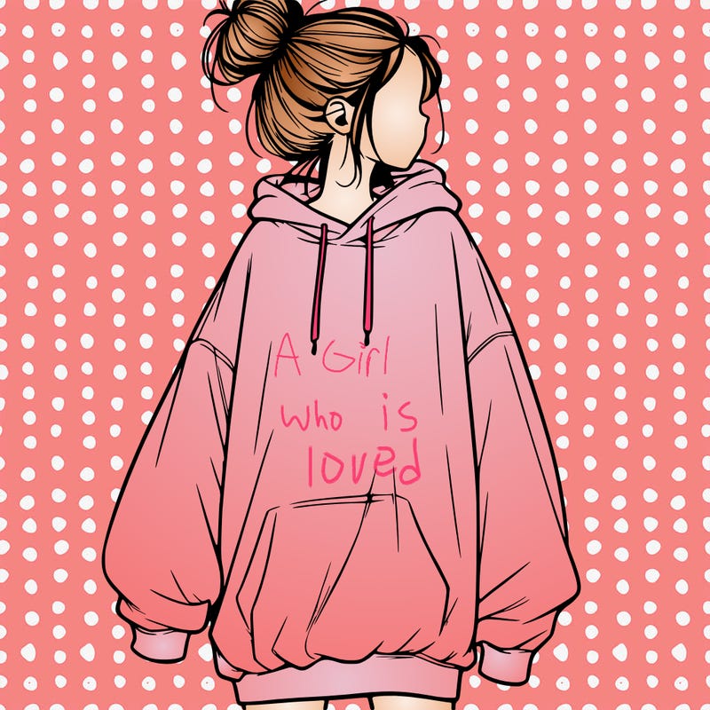 realistic girl with a oversized sweatshirt on and a bun