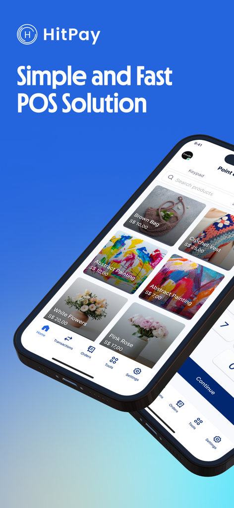 HitPay - 画像と価格が表示された商品カタログを表示するHitPayモバイルアプリのPOSインターフェース