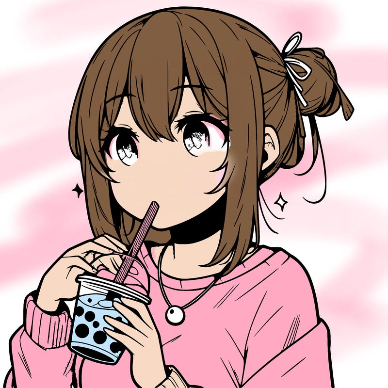 manga character drinking boba