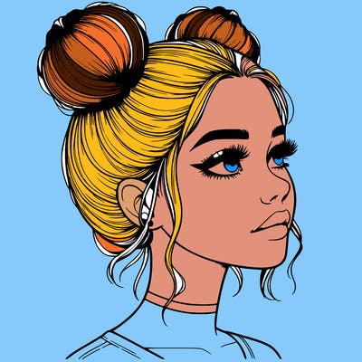 realistic girl with buns on the top of her head