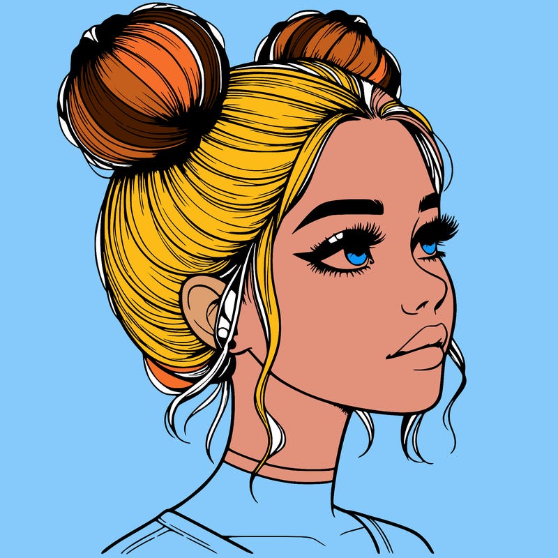 realistic girl with buns on the top of her head