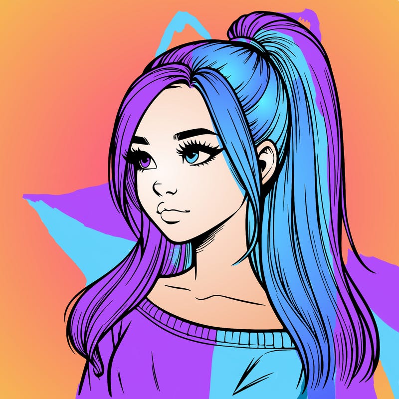 realistic girl with a high ponytail