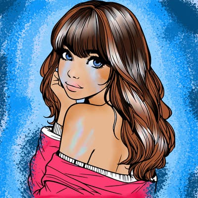 realistic girl with bangs looking over her shoulder