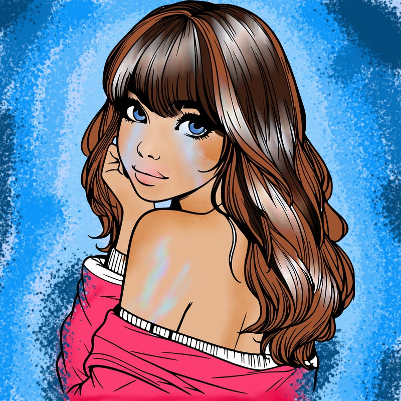 realistic girl with bangs looking over her shoulder