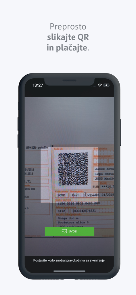 mBank@Net com - Mobile app scanning a QR code on an invoice for quick business payment