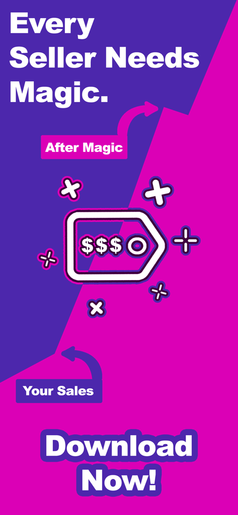 Thrift - Ebay & Seller Tools - Promotional graphic for ThriftMagic app showing how it boosts sales and profits for eBay resellers