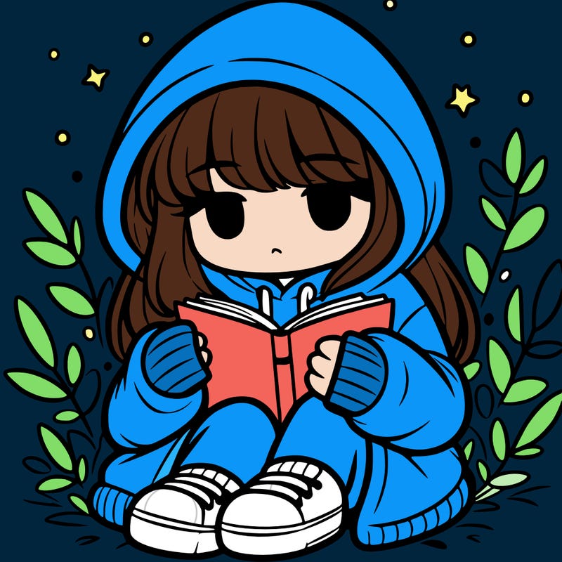 girl in oversized hoodie reading a book