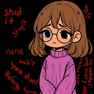sad girl with glasses in a sweater