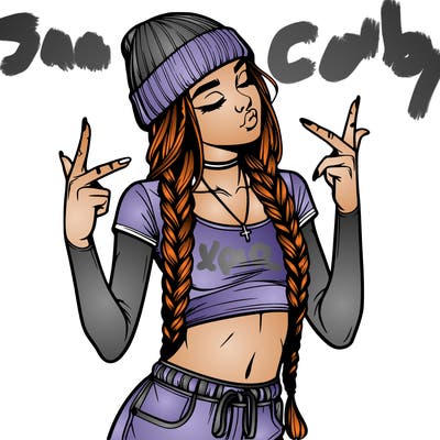 realistic teenage girl with braids and a beanie and crop top doing 🫶🏼