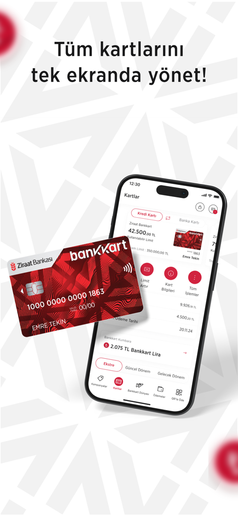 Bankkart Mobil - Interface de l'application Bankkart Mobil montrant les fonctionnalités de gestion de carte de crédit turque et les points de récompense