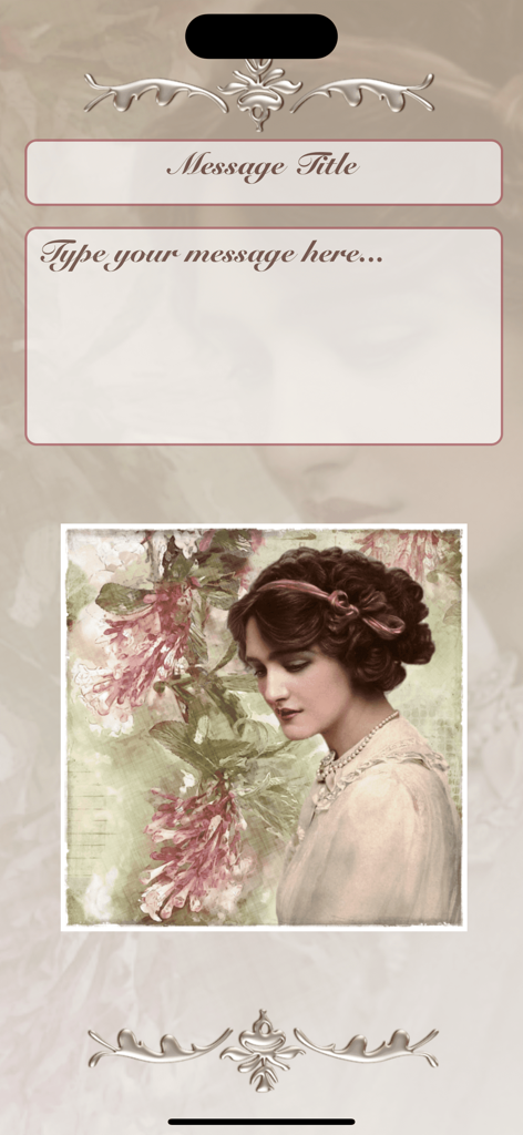 Classical Birthday - A vintage-style birthday card creation screen with a classical portrait and text fields.