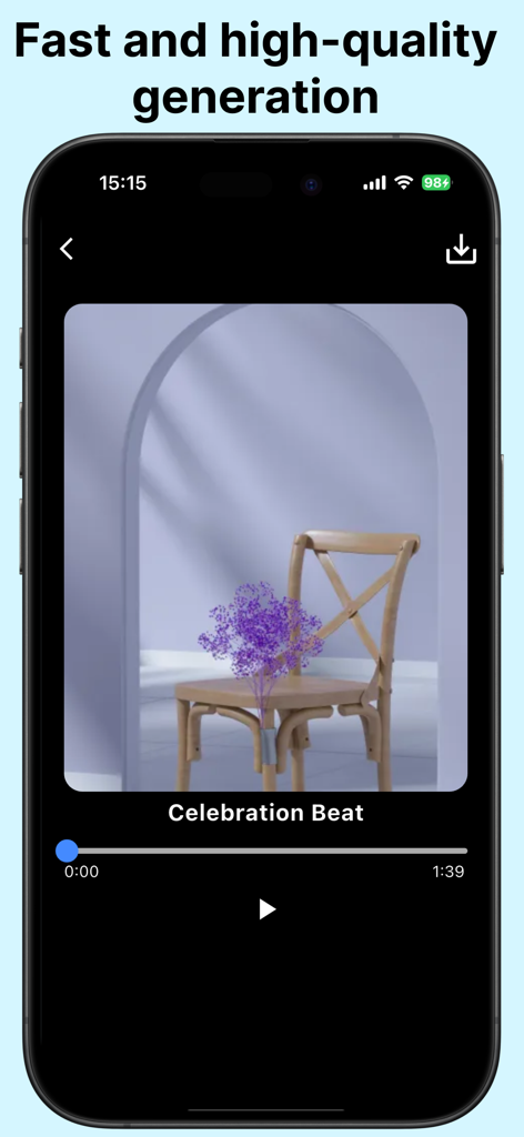 Otosho：AI Song creator,aimusic - Otosho app music player showing a generated song titled Celebration Beat with aesthetic minimalist cover art