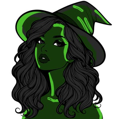 realistic witch girl with wavy hair and lips