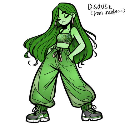 girl in baggy pants crop top and long hair