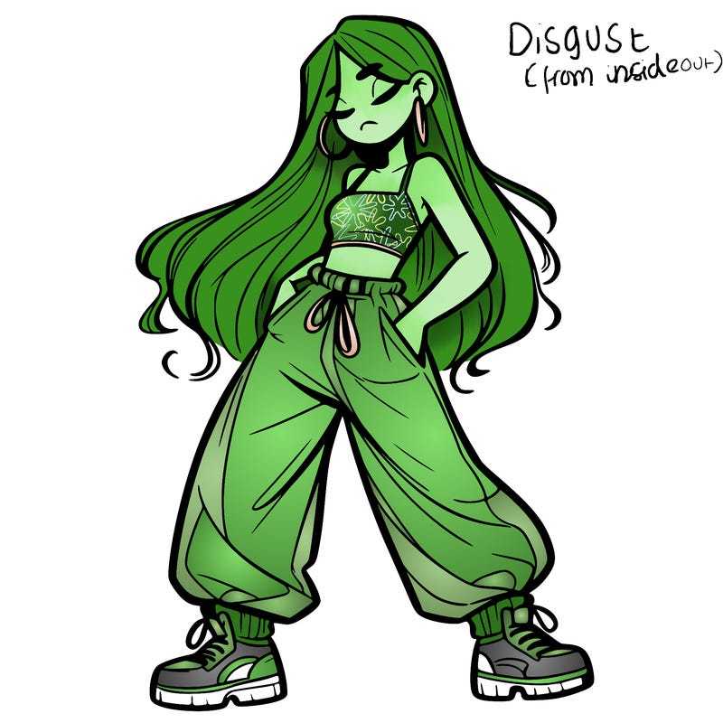 girl in baggy pants crop top and long hair