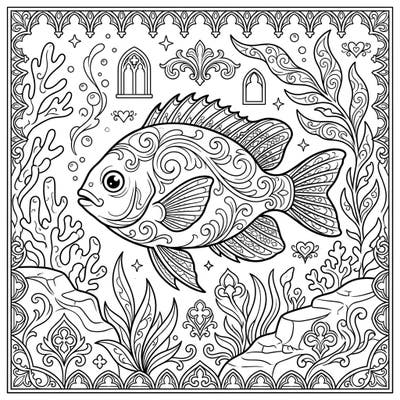 Explore the depths with this captivating Gothic Damselfish coloring page, specially designed to spark imagination in kids. Featuring a beautifully patterned fish amidst elegant underwater gothic motifs, it promises hours of creative fun.