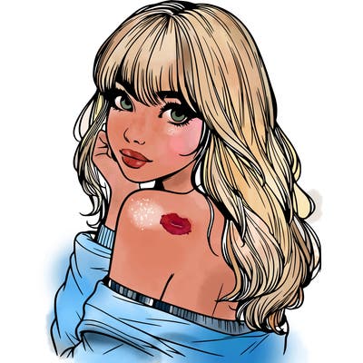 realistic girl with bangs looking over her shoulder