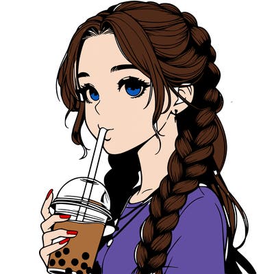 realistic girl with braided hair drinking boba