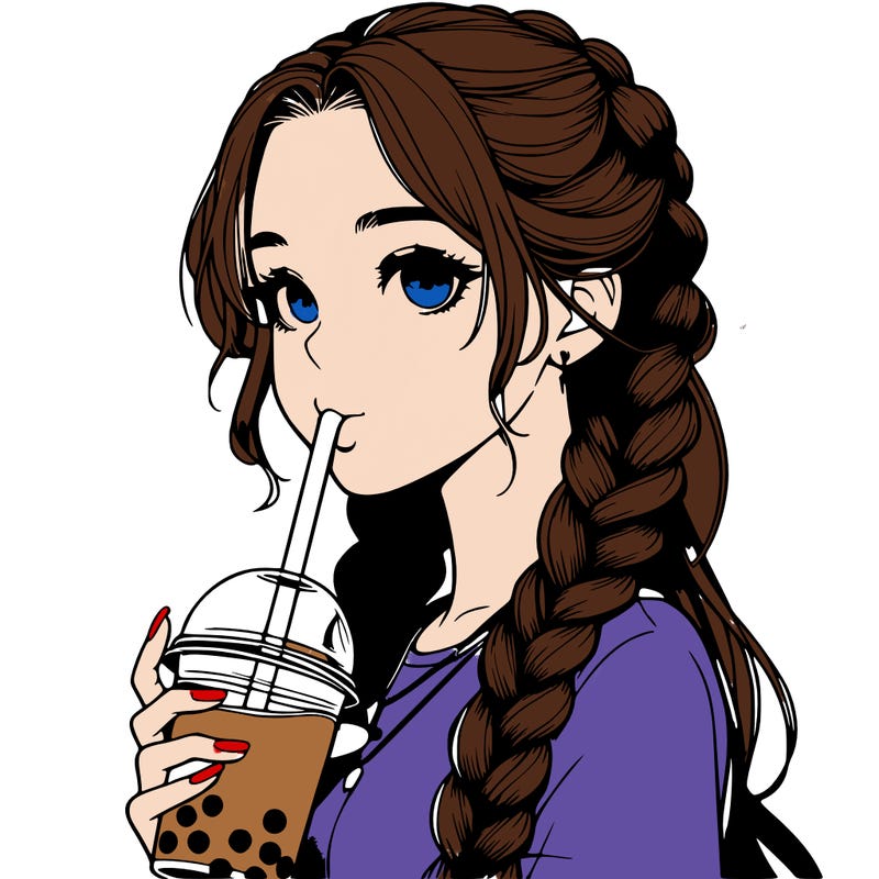 realistic girl with braided hair drinking boba