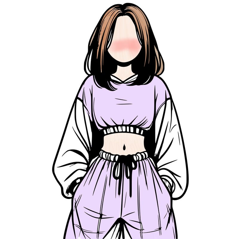 realistic girl faceless with baggy pants and a crop top