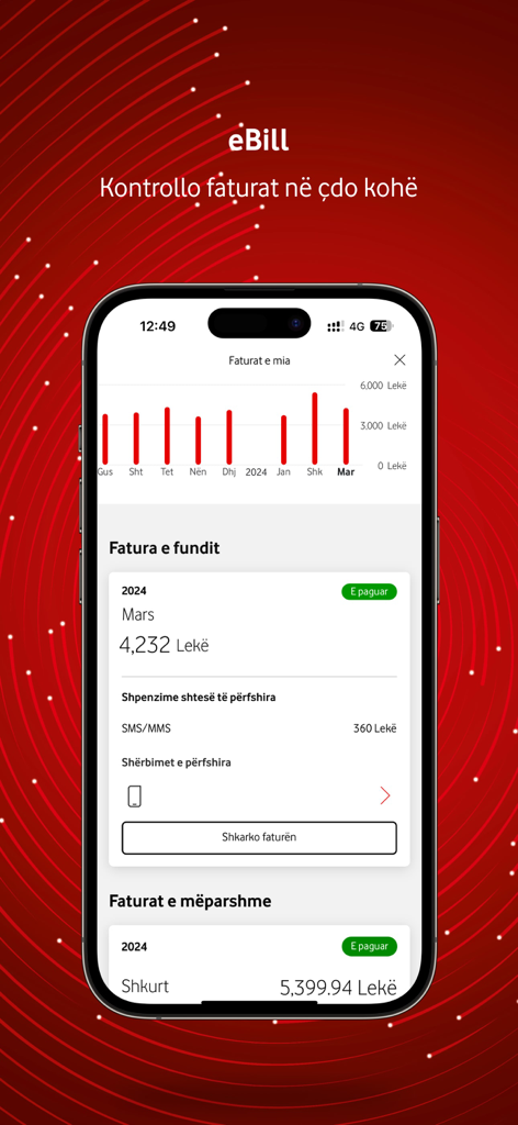 Gerencie e visualize o histórico de contas no aplicativo móvel My Vodafone Albânia