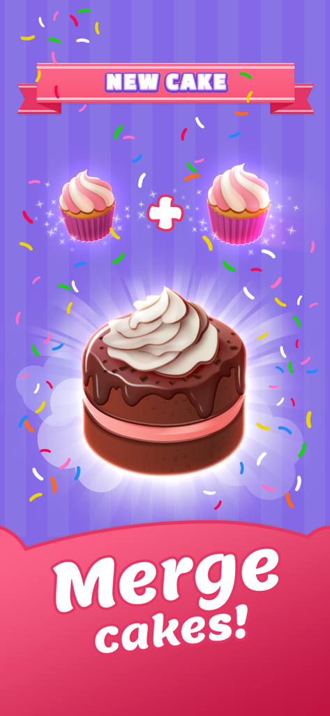 Merge Bakery - Two cupcakes merging together to unlock a new chocolate cake in the Merge Bakery game