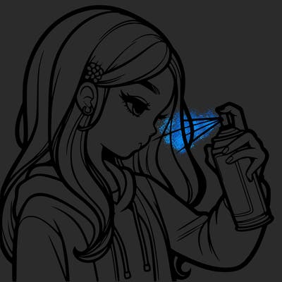 a realistic girl spray painting