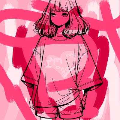 realistic girl with big t shirt and shorts