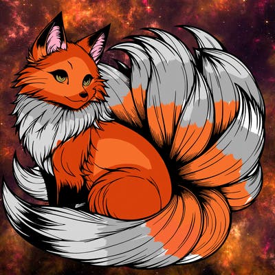 realistic detailed 9 tailed anime fox