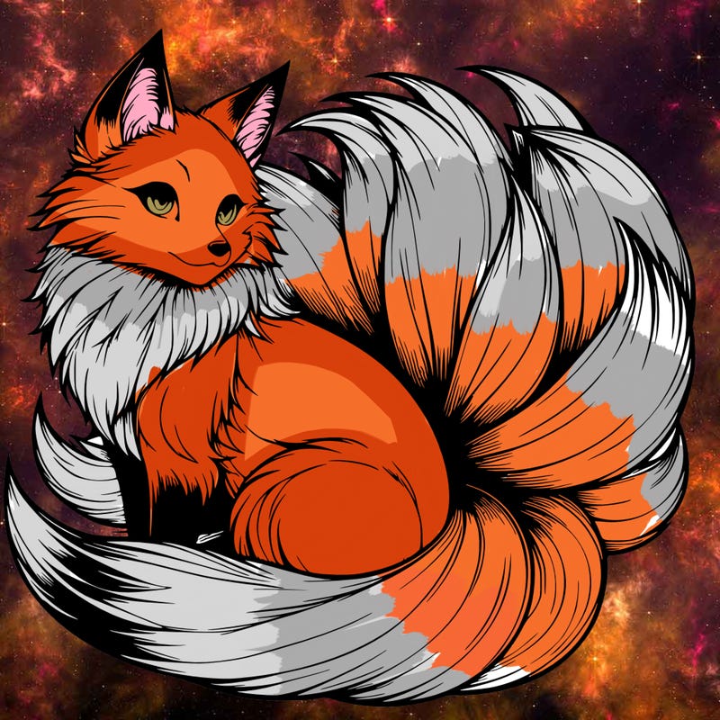 realistic detailed 9 tailed anime fox