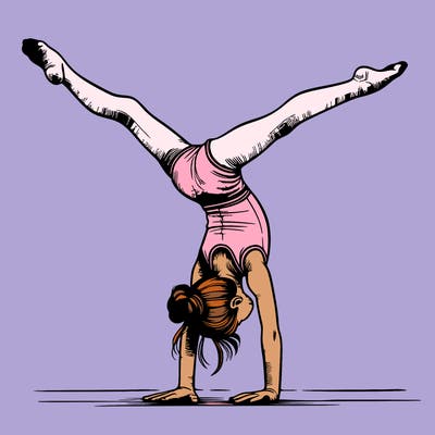 realistic gymnastic hand stand girl in four splits