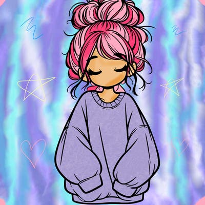 girl with baggy sweatshirt and messy bun