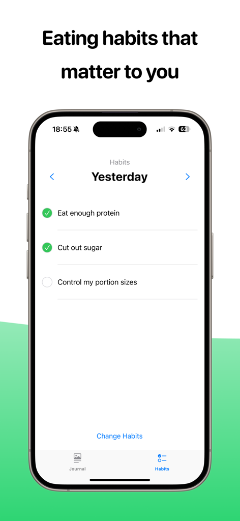 Simple Food Tracker - Simple Food Tracker app showing a checklist of personal eating habits.