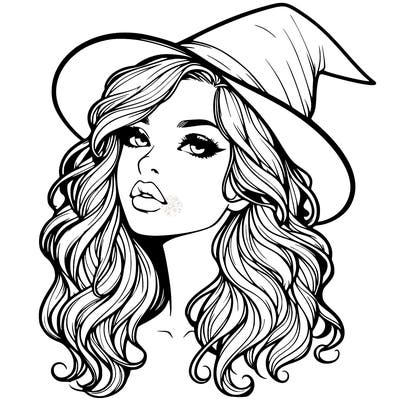 realistic witch girl with wavy hair and lips