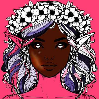 realistic female elf with flower crown