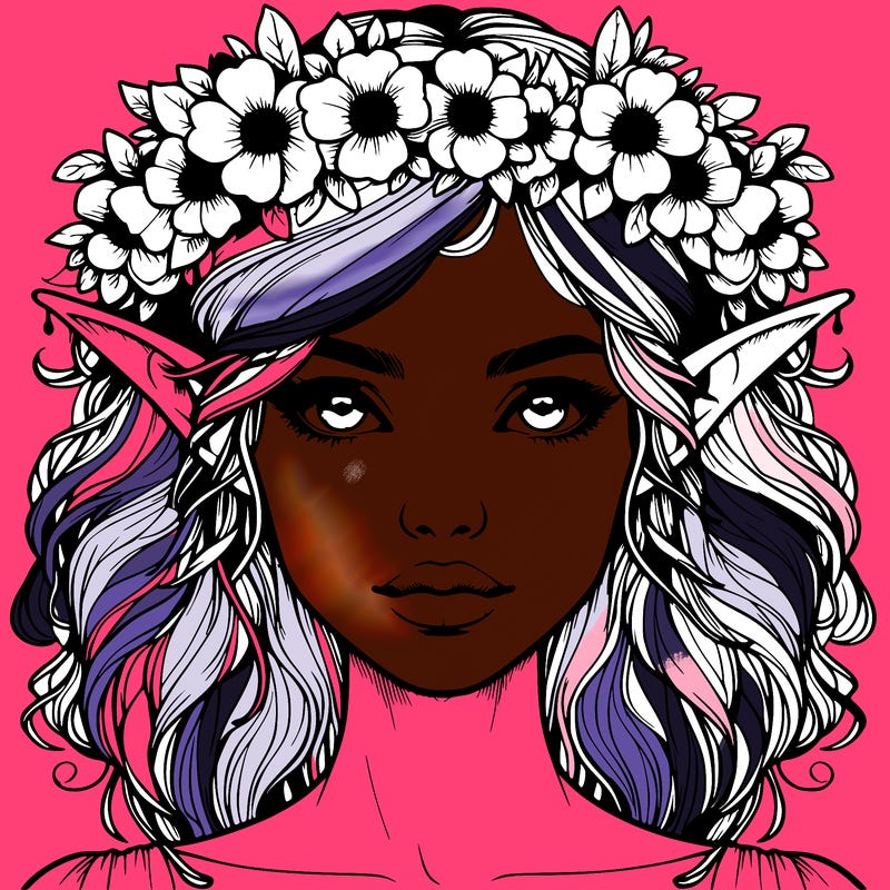 realistic female elf with flower crown
