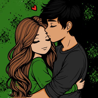 a realistic couple boy and girl hugging and kissing
