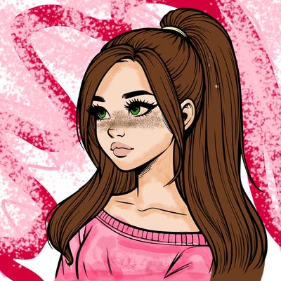 realistic girl with a high ponytail