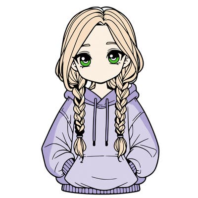 a realistic girl with a oversized hoodie and she has braids