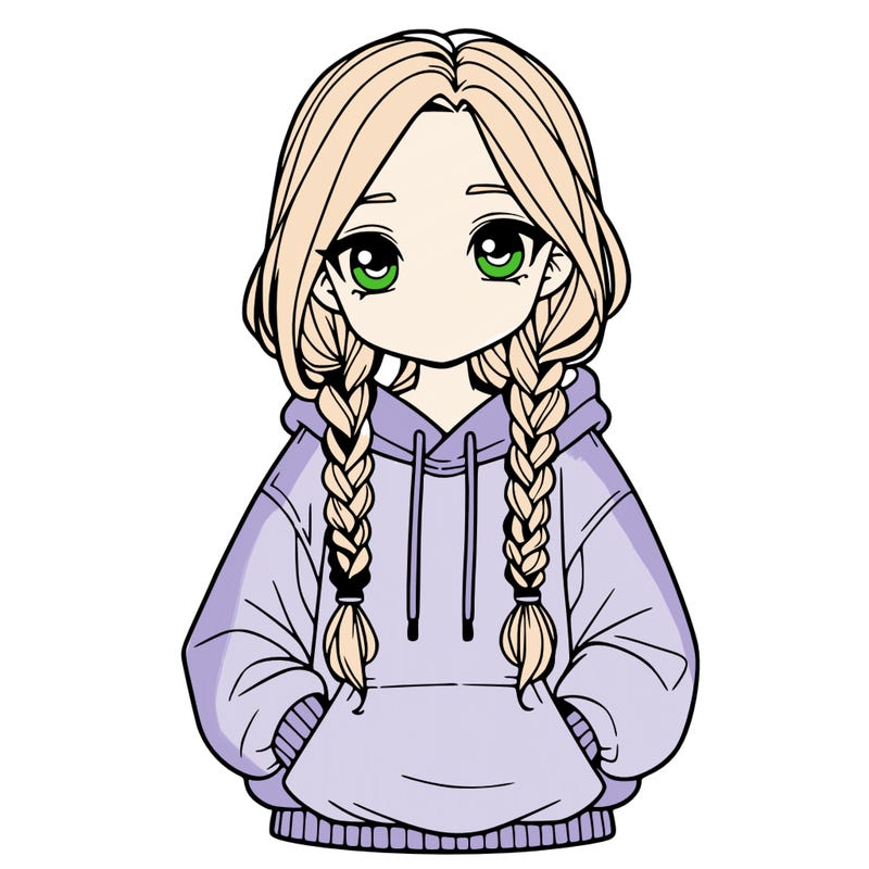 a realistic girl with a oversized hoodie and she has braids