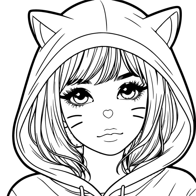 realistic girl with a cat ears hoodie on