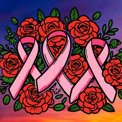 breast cancer awareness multiple ribbons & roses