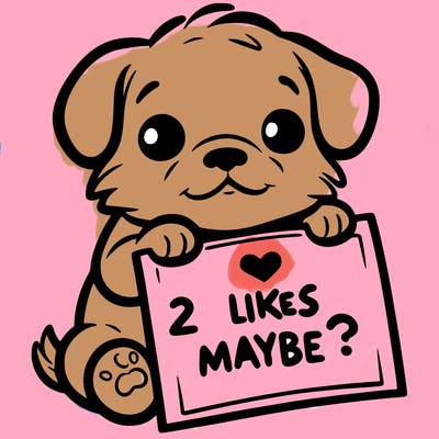 a puppy holding a sign that says 2 likes maybe?